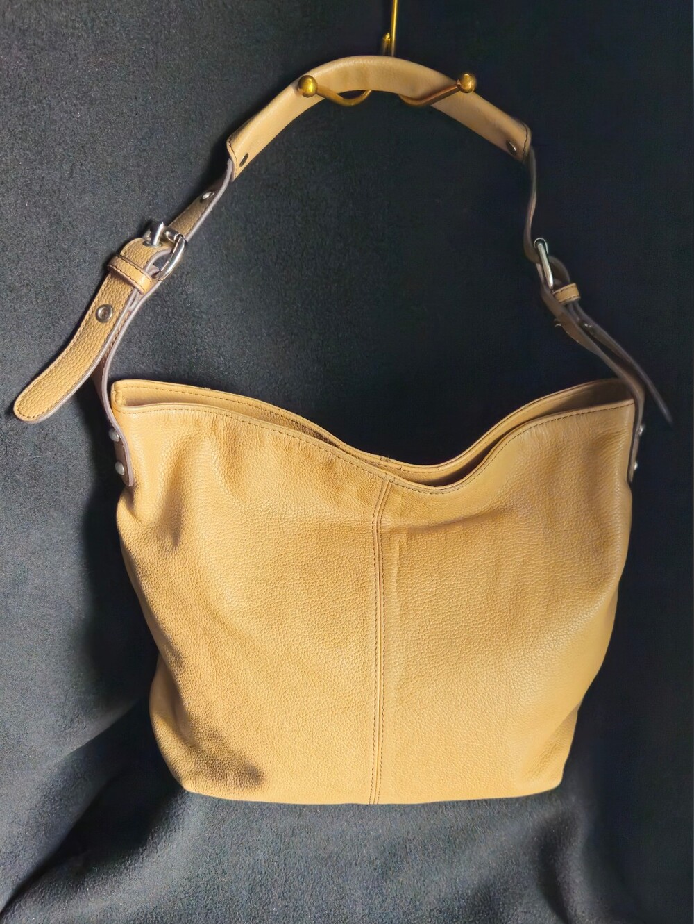 Tignanello Camel-Tan Pebbled Leather Hobo Shoulder Bag
